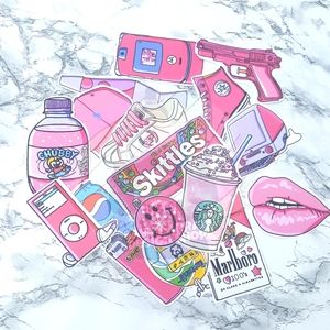 Lot of 17 Pink 90s Style Stickers